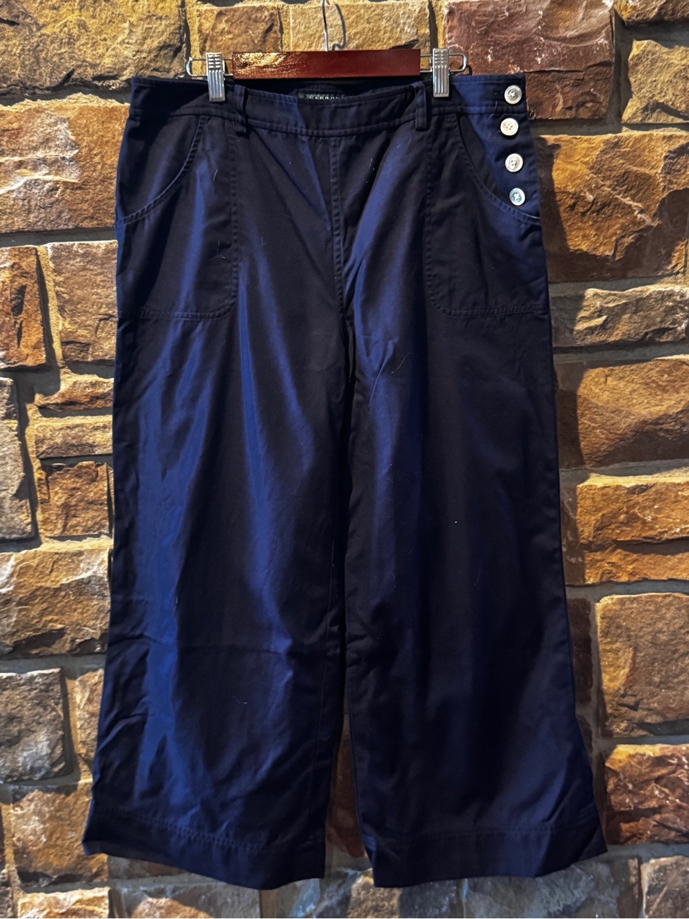 Ralph Lauren Navy Wide-Leg Button-Accent Cropped Pants